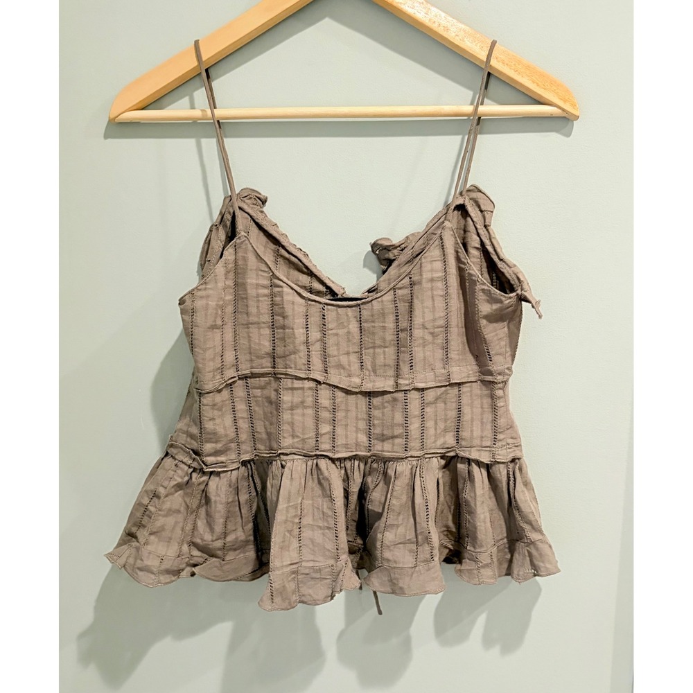 Zara Two Piece Set Ruffle Peplum‎ Cami Top Cargo Pants Taupe Brown XS - Picture 9 of 11